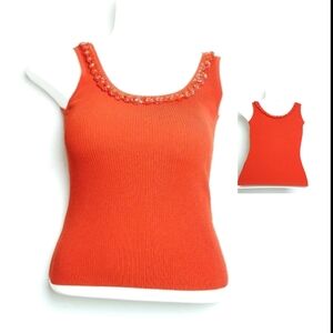 Cache Vintage Y2K Spice Pumpkin Tank Top Ribbed Women's Small Seed Beaded Glass